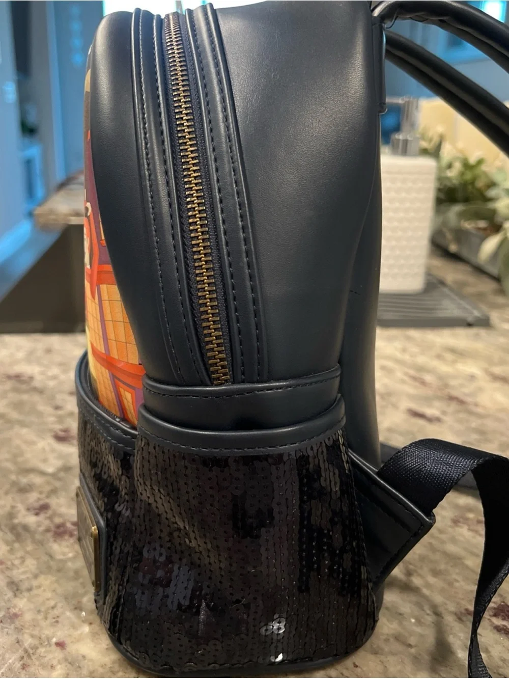 Black Mini Loungefly Backpack with Diagon Alley Illustration